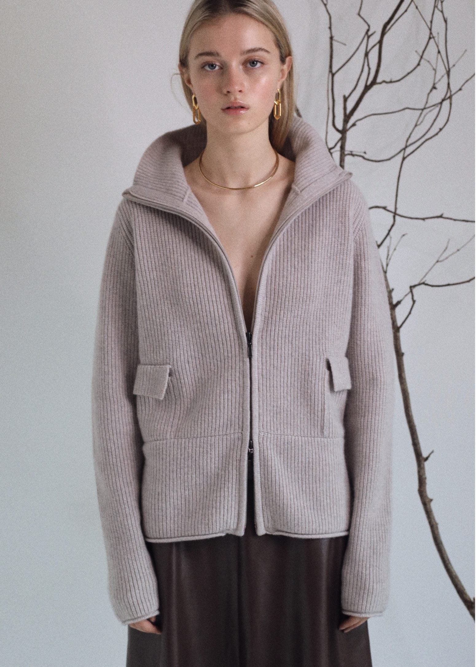 Maya Cashmere Zip Cardigan in Agate
