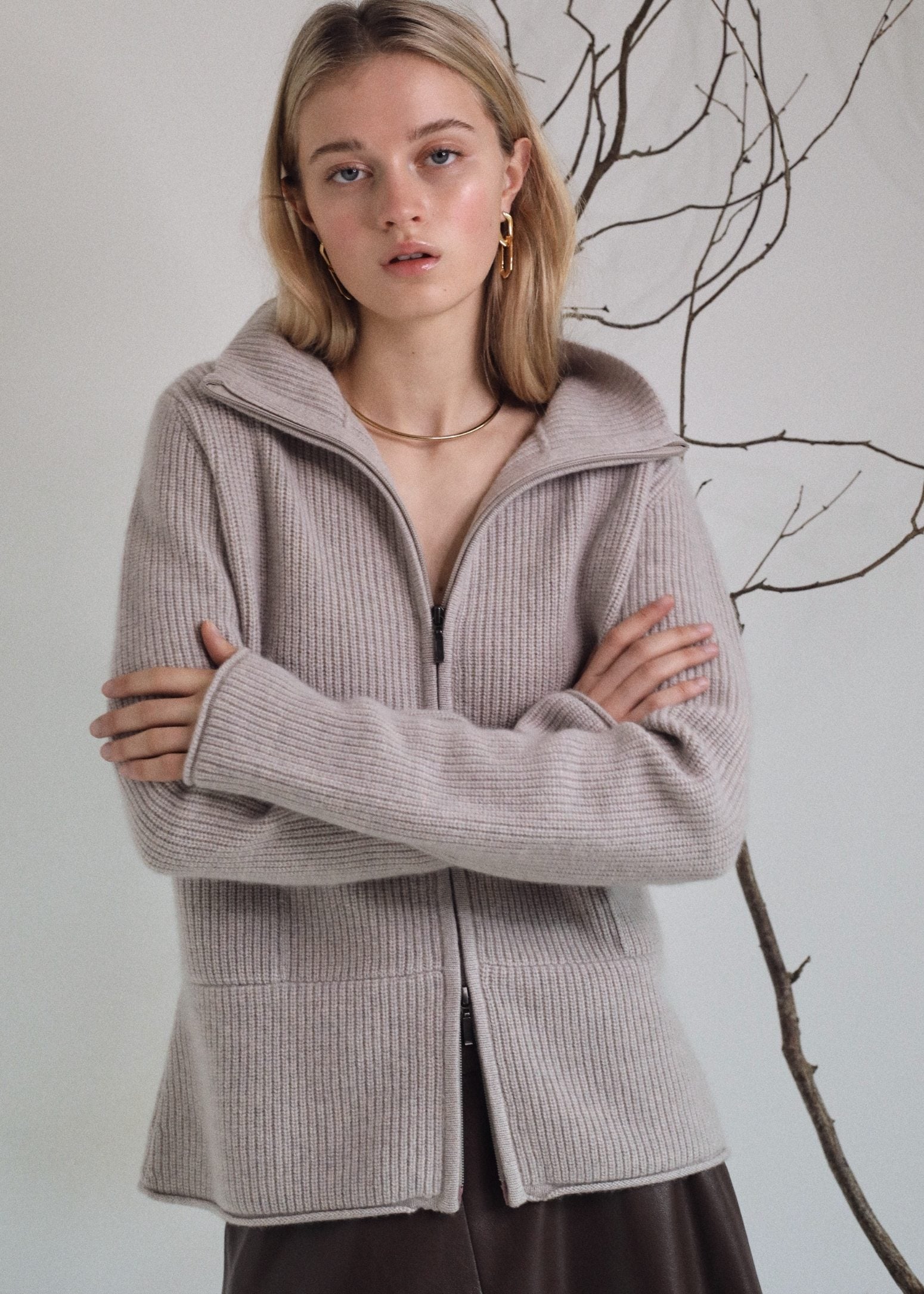 Maya Cashmere Zip Cardigan in Agate