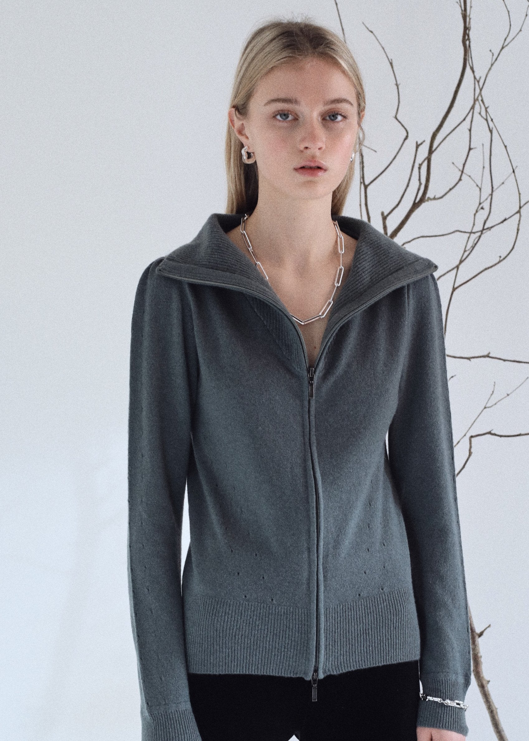 Fira Cashmere Zip Cardigan in Greyling