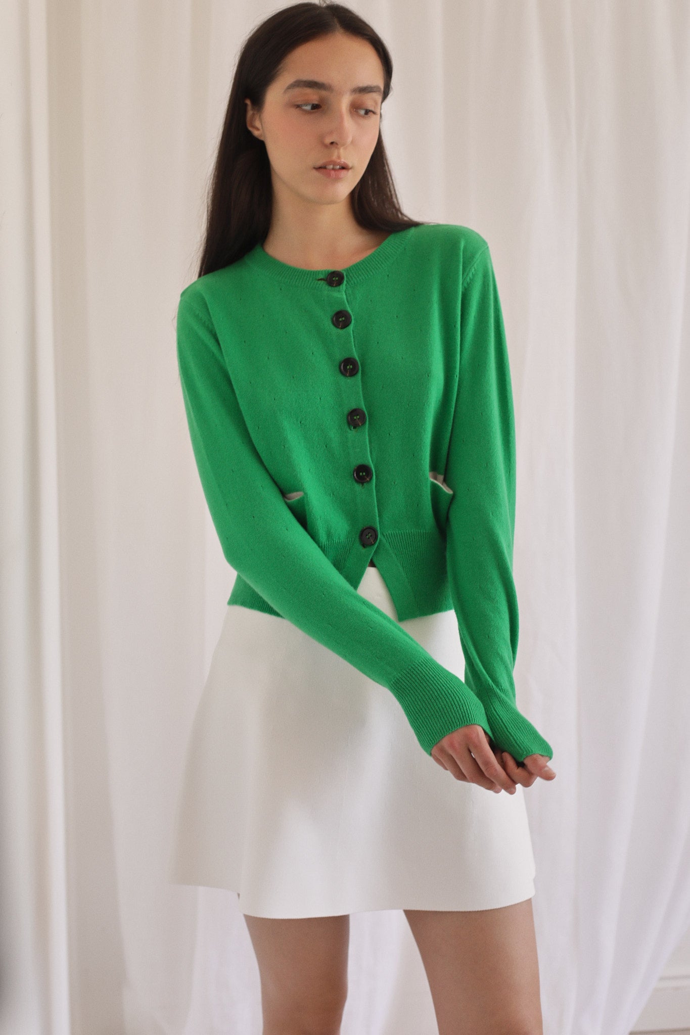 LILY | Cashmere Cardigan in Parrot
