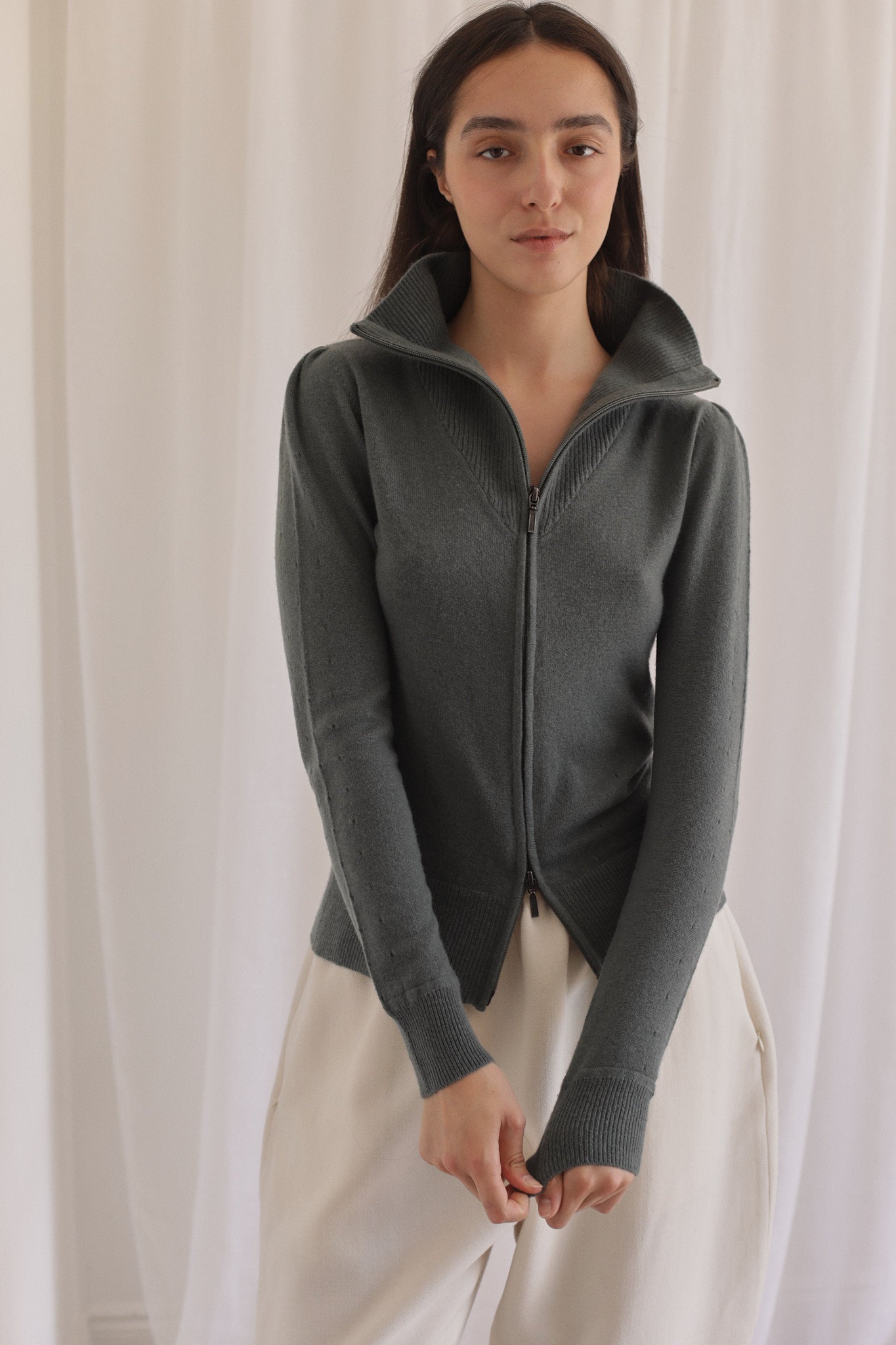 FIRA | Cashmere Zip Cardigan in Highland