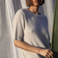 Isobel Cashmere Lurex T-Shirt in Pearled Ivory