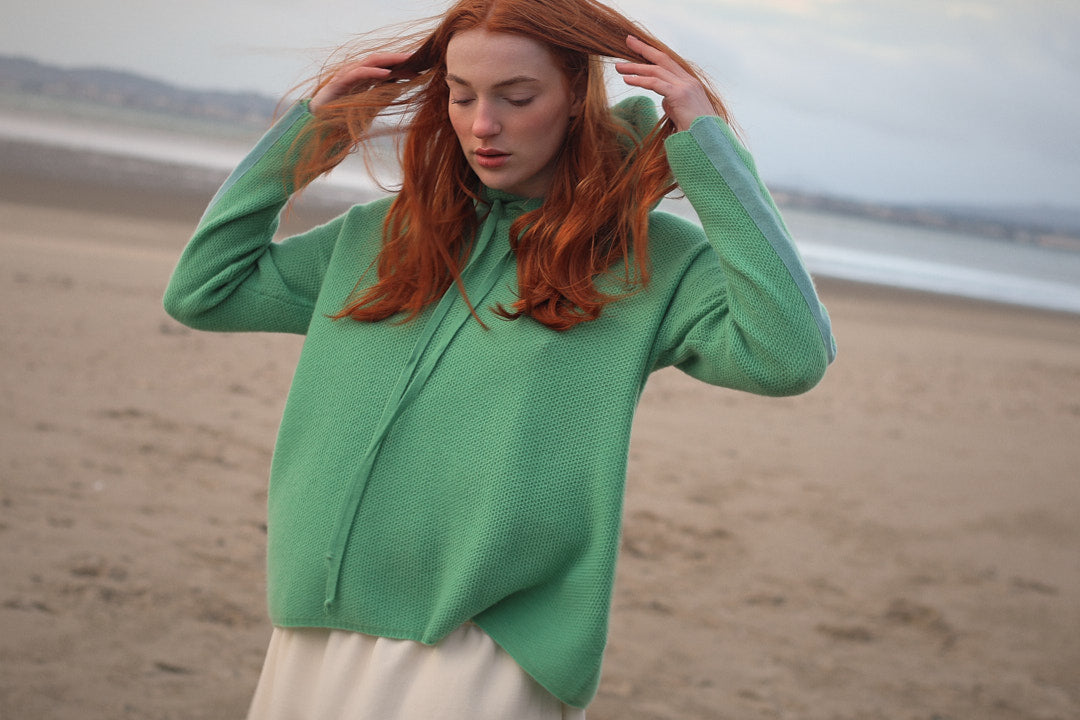 MARY | Cashmere Hoodie in Chai / Shearwater
